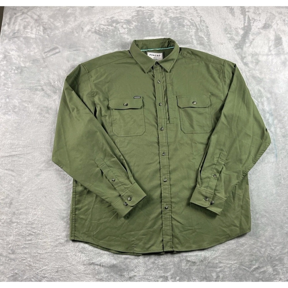 Poncho Shirt Mens XL Green Midweight Flannel Performance Regular Fit Outdoors